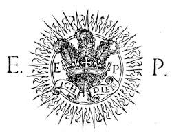 E.P. heraldic sunburst with Ich Dien ribbon